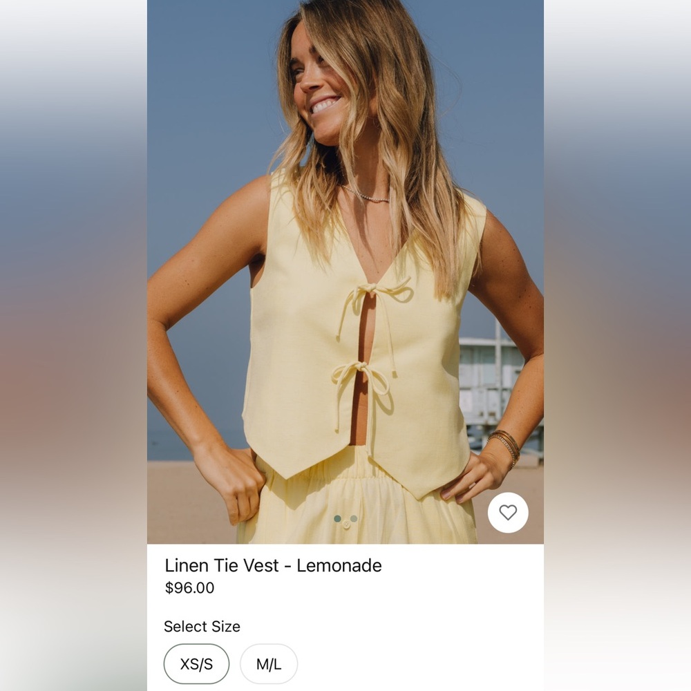 NWT Daily Drills Linen Tie Vest in Lemonade - XS/S - Picture 3 of 7